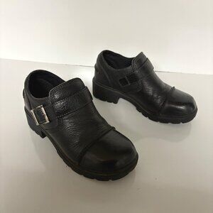 Harley-Davidson Womens Black Leather Slip-On Shoes Size 6.5 Buckle Moto Biker